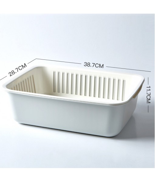 Plastic Double-Layer Vegetable Washing Basin, Drainage Basket, Kitchen Basket, Household Living Room, Fruit Tray, Rectangular Tableware, Hollowed Out, Washing