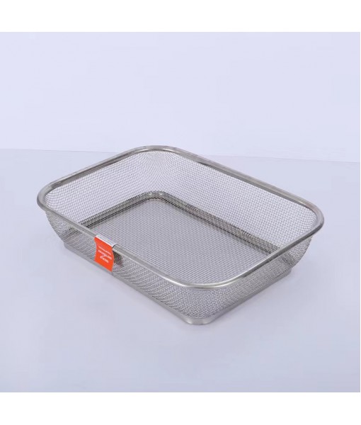 New Rectangular Stainless Steel Vegetable And Fruit Basket, Kitchen Supplies, Drainage Basket, Perforated Dense Mesh Storage Basket