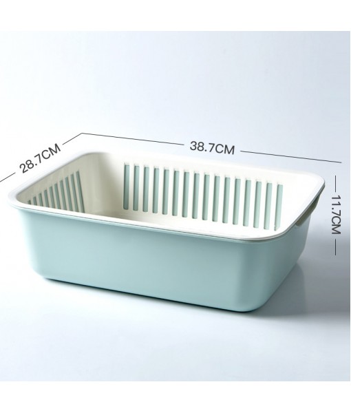 Plastic Double-Layer Vegetable Washing Basin, Drainage Basket, Kitchen Basket, Household Living Room, Fruit Tray, Rectangular Tableware, Hollowed Out, Washing