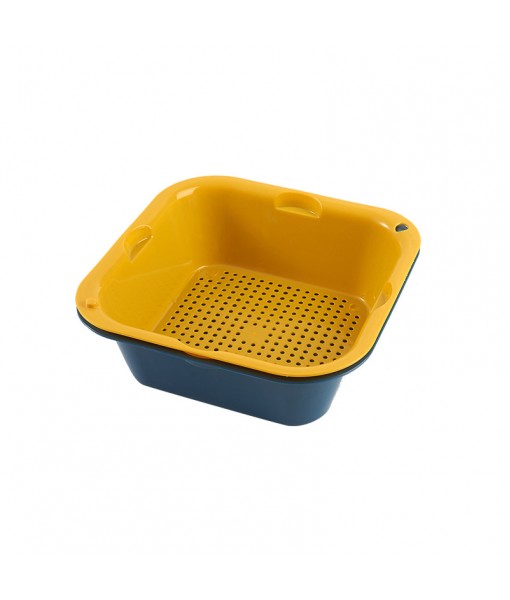 Plastic Double-Layer Vegetable Washing Basin, Drainage Basket, Kitchen Basket, Household Living Room, Fruit Tray, Rectangular Tableware, Hollowed Out, Washing