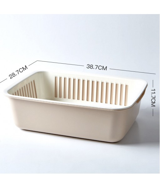 Plastic Double-Layer Vegetable Washing Basin, Drainage Basket, Kitchen Basket, Household Living Room, Fruit Tray, Rectangular Tableware, Hollowed Out, Washing